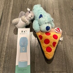 New!!! Dog water/food on the go cup and 3 toys. For a med to lg dog.